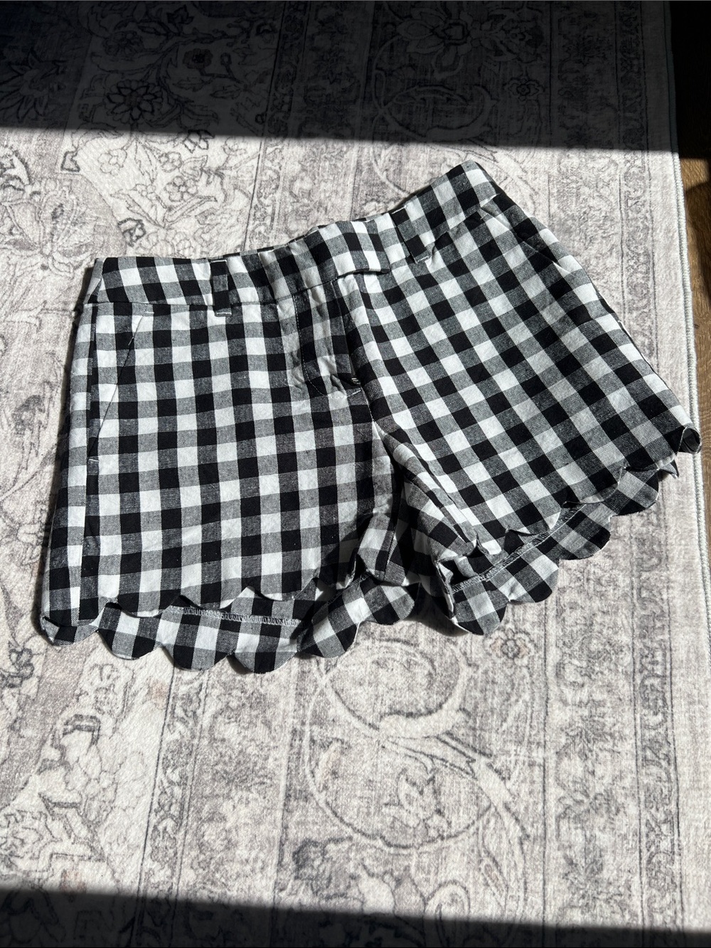 J. Crew Factory Black & White Gingham Scallop-Hem Shorts